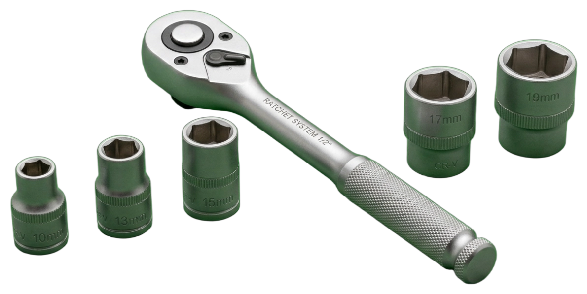 Quarter-inch ratchet with five sockets and universal joint